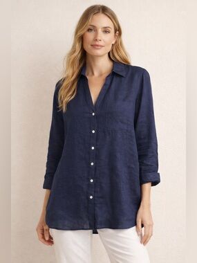 NWT SIGRID OLSEN 100% Linen Button Up Top M